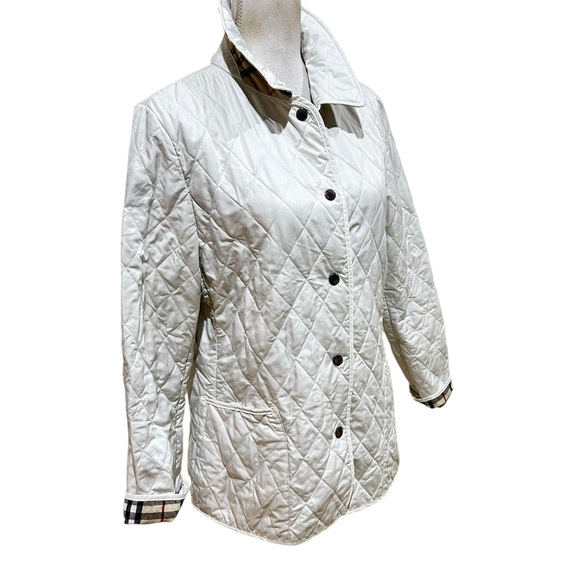 Burberry London White Quilted Puffer Jacket nova plaid check snap front medium - Picture 3 of 14